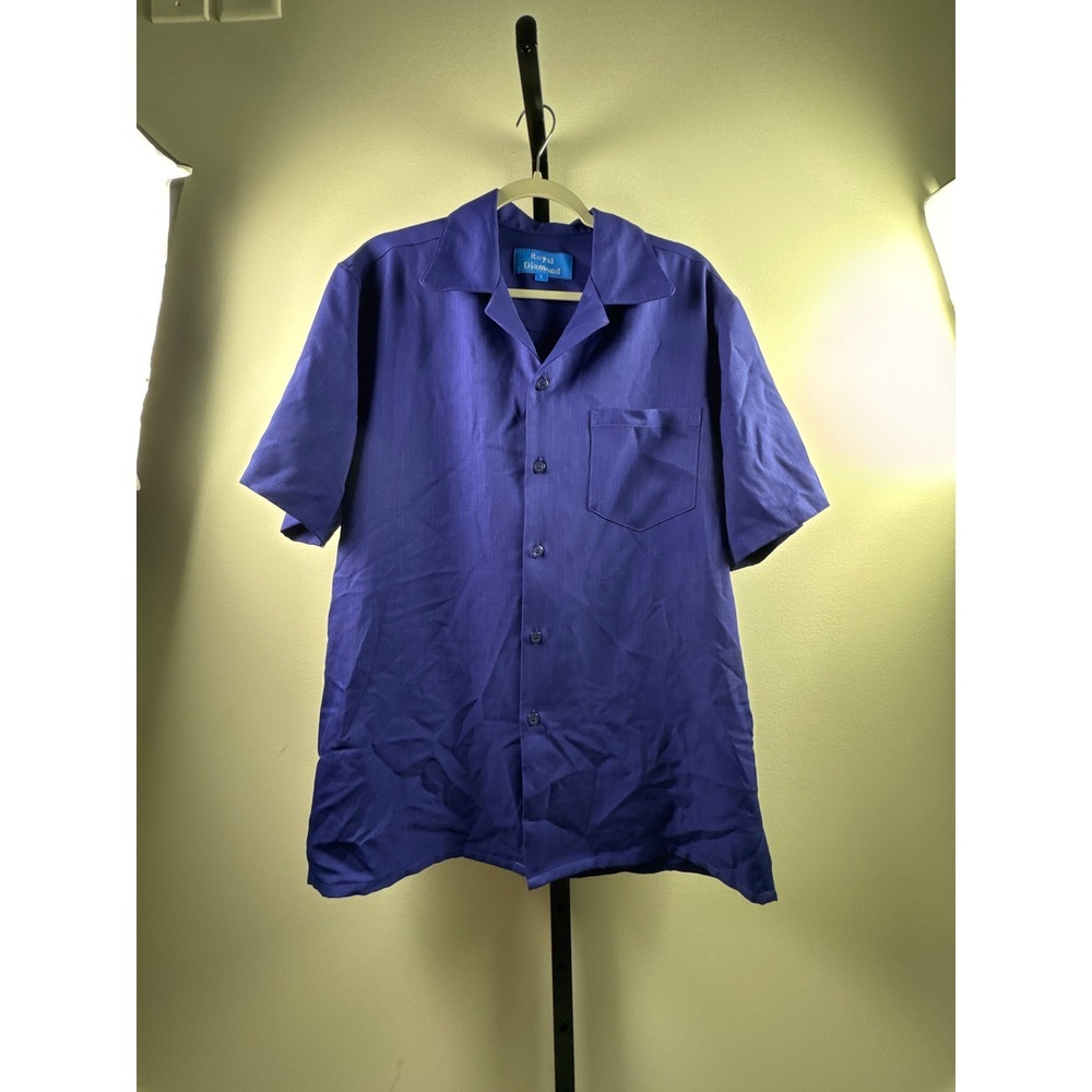 Royal Diamond Button Down Shirt Mens L Purple Excellent Short Sleeve Camp Collar